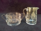 Vintage Glass Etched Sugar and Creamer