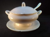 Glazed Ceramic Soup Tureen with Underplate from Portugal