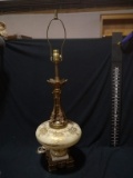 Antique Hand painted Marble and Spelter Base Table Lamp