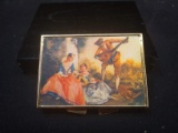 Vintage Brass Compact Mirror with English Scene