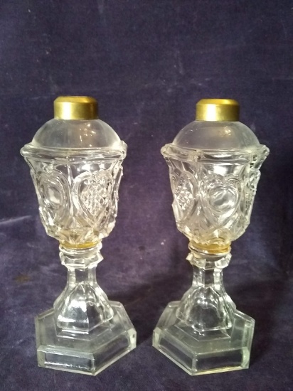 Pair Early Pressed Cut Oil Lamps
