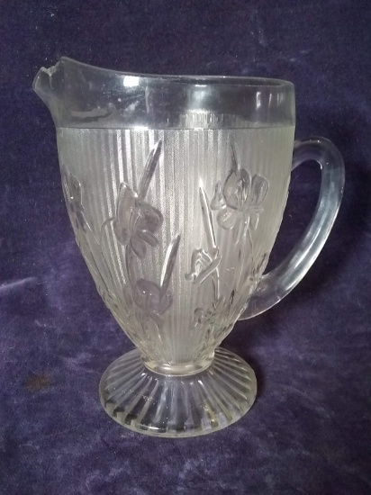 Antique Clear Iris and Herringbone Pitcher