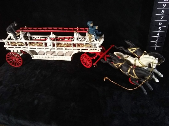 Cast Iron Toy-Ladder Wagon with Two Horse Team