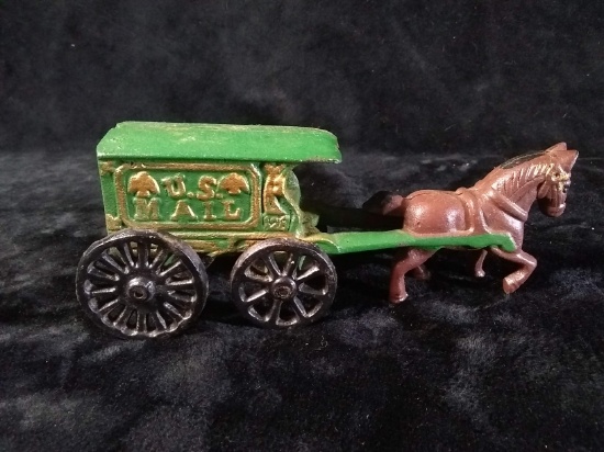 Cast Iron Toy -Green One Horse Cart