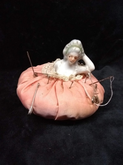 Vintage Porcelain and Silk Pin Cushion