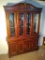 Mahogany Lighted China Hutch w/ Etched Glass Work