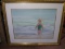 Contemporary Framed and Matted Watercolor-Boy at the Beach signed Christiansen
