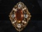 Antique Brooch-Amber, Rhinestone and Faux Pearls