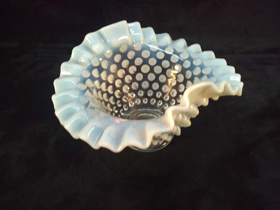 Vintage Fenton Opalescent Hobnail Ruffled Edge Bowl