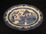 Contemporary Blue Willow Oval Serving Plate