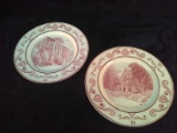 Pair Crown Ducal English Scenes of Old New Orleans Red Transferware Plates