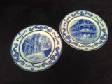 Pair Crown Ducal English Scenes of Old New Orleans Blue Transferware Plates