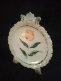 Antique Milk Glass Hand painted Standing Plate