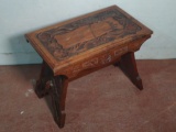 Antique Hand Carved Wood Foot Stool
