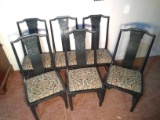 Collection 6 Black Lacquered Dining Chairs w/ Oriental Motif