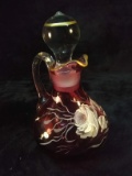 Antique Fenton Cranberry Hand painted Cruet with Ground Stopper