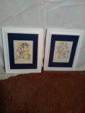 Pair Framed & Matted Color Pencil 