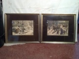 Pair Framed & Matted Color Lithograph - Signed - 18.5