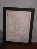 Unframed and Matted Continuous Line Art-