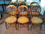 Collection 6 Antique Balloon Back Cane Bottom Spindle Back Chairs