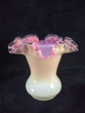 Antique Fenton Silver Crest Pink Luster Vase