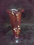 Antique Fenton Cranberry Hand painted Vase signed