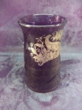 Antique Black Amethyst Vase with Etched Peacock