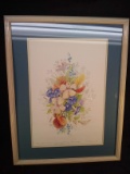 Framed and Matted Watercolor -Bermuda, Hibiscus, Morning Glory & Plumbago   by Carole Holding