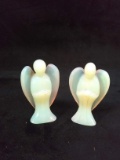 Pair Miniature Polished Glass Angel Figurines by Lee Sands