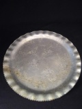 Vintage Hammered Aluminum Tray with Flower Motif