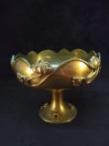 Vintage Brass Compote with Raised Flower Detail
