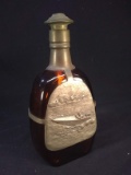 Antique Amber Liquor Bottle with Pewter Plaque and Neck