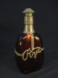 Antique Amber Liquor Bottle with Pewter Rye Plaque and Neck