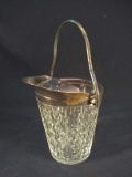Vintage Pressed Glass Ice Bucket with Silver Plated Straining Spout