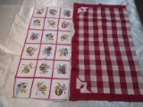 Vintage Square Print Tablecloth and Square Red Plaid Tablecloth with Applique Corners