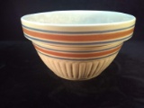 Antique Pottery Mixing Bowl -Orange and Blue Stripe