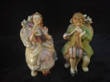 Pair Vintage Porcelain Figures-Man and Lady Sitting