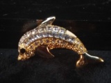 Contemporary PIn-Rhinestone and Metal Dolphin