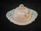 Antique Hand painted Nippon Covered Butter Dish with Drying Disk