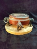 Early Antique Copper and Bronze Marble Base 4 Elephant Inkwell