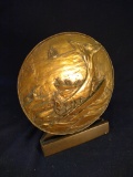 Antique Copper Plated Scene Disk -The Whalers with Resin Stand