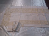 Antique Linens-Gold Thread Damask Tablecloth with 12 Napkins