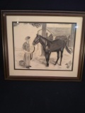 Framed and Matted Chalk-Man and His Horse signed Jerry Jones