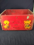 Antique Wooden Painted Child's Toy Box with Decoupage Print
