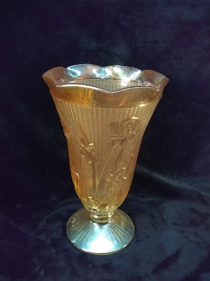 Vintage Iridescent Iris and Herringbone Vase