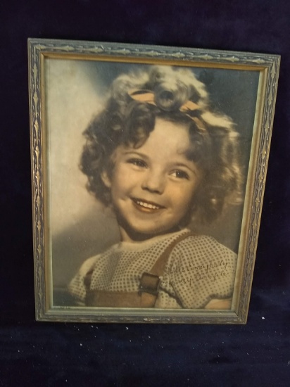 Framed Colored Tinted Photograph -Shirley Temple with Autograph