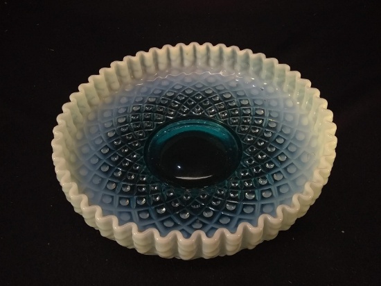 Fenton Blue Opalescent Ruffled Edge Bowl