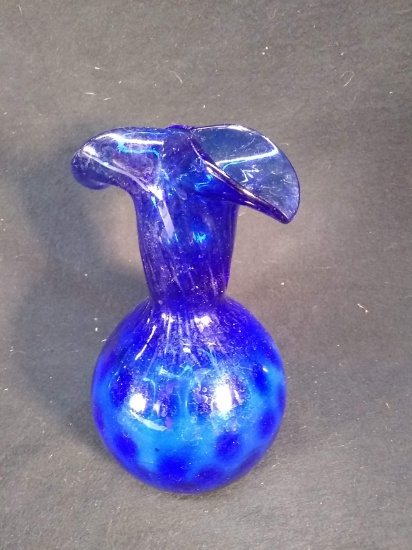 Cobalt Blue Pinch Top Thumbprint Vase