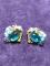 Vintage Clip On Earrings with Polished Blue Stone and Blue Beads