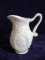 Antique Satin Milk Glass Pitcher with Portrait Head Detail